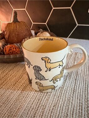 Dachshund Ceramic Dog Mug - Yellow Interior